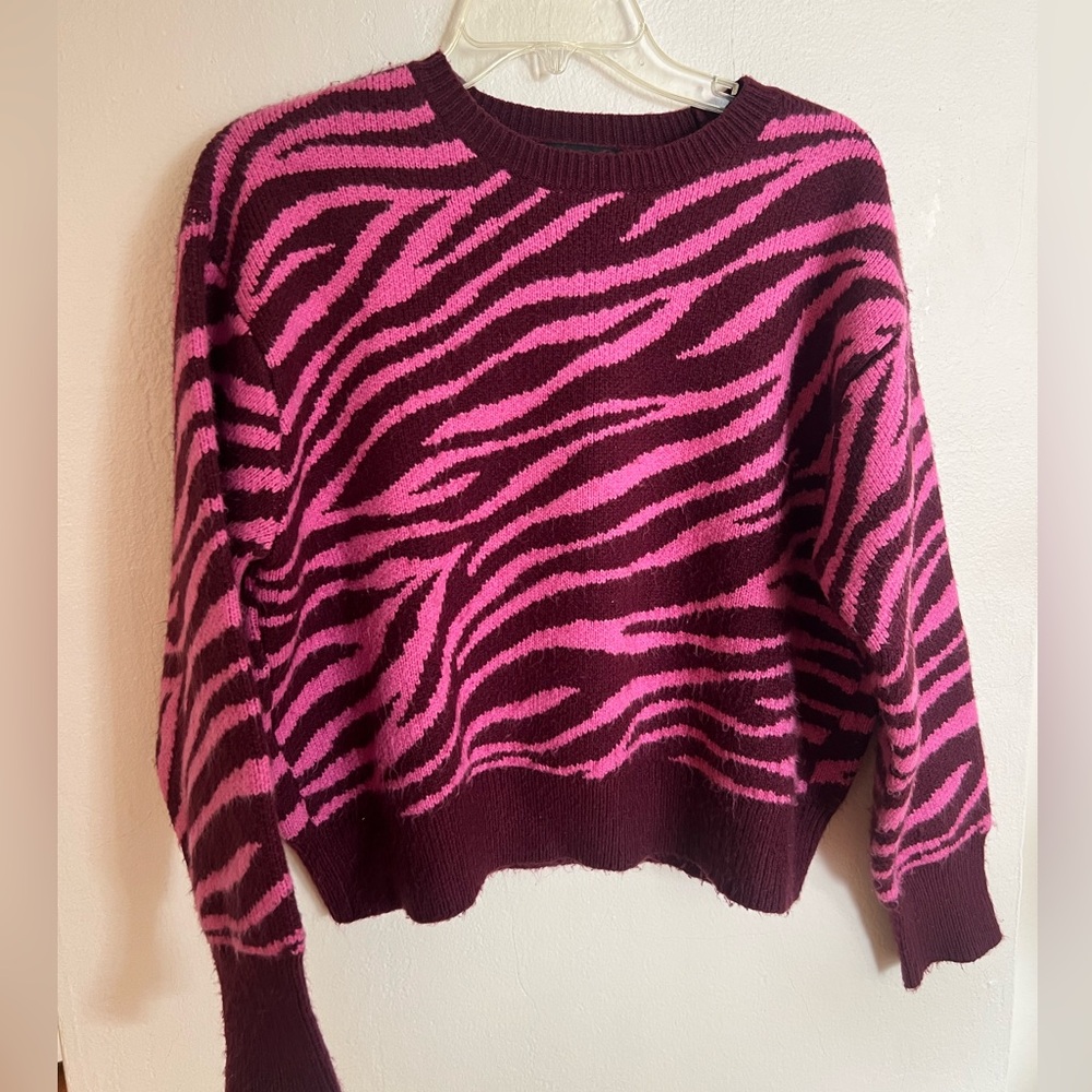 Ann Taylor Pink and Purple Zebra Print Sweater
